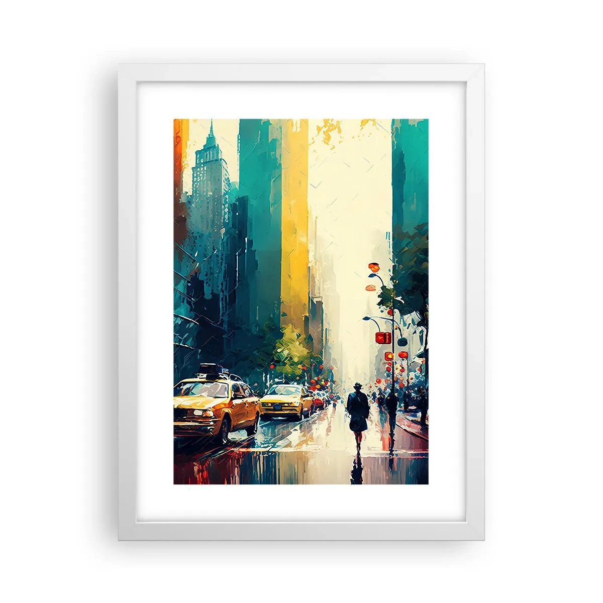 Poster in white frmae - New York - Even Rain Is Colourful - 30x40 cm