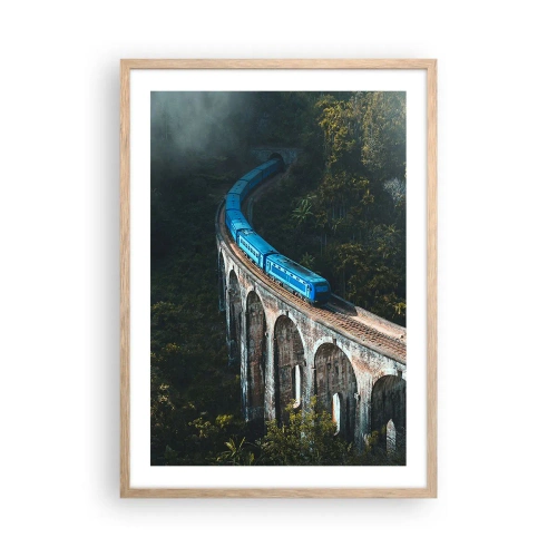 Poster in light oak frame - Train through Nature - 50x70 cm