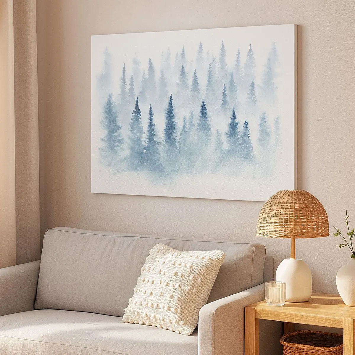 Canvas picture - Coniferous forests bathed in a delicate fog - 70x50cm - Wrapped up in a Fog - Modern wall decoration for the living room and bedroom ARTTOR