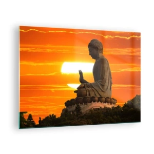 Glass picture - Buddha statue against the backdrop of the setting sun - 70x50cm - Facing the World - Modern wall decoration for the living room and bedroom ARTTOR