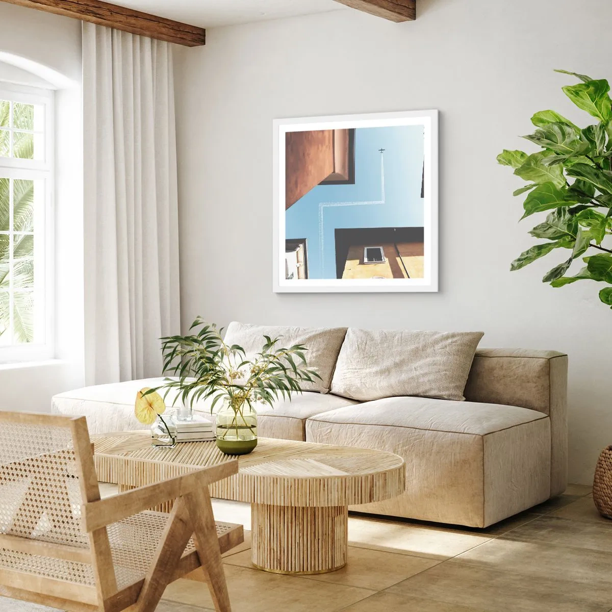 Poster in white frmae - Above City Maze - 40x40 cm