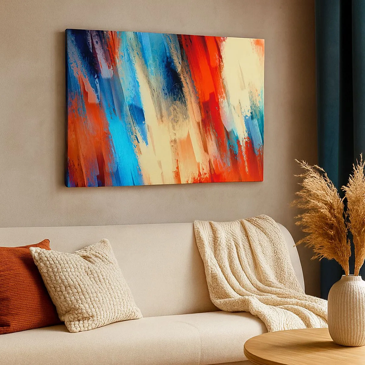 Canvas picture - Abstract brush stroke in shades of blue and orange - 70x50cm - Cascade of Colours - Modern wall decoration for the living room and bedroom ARTTOR