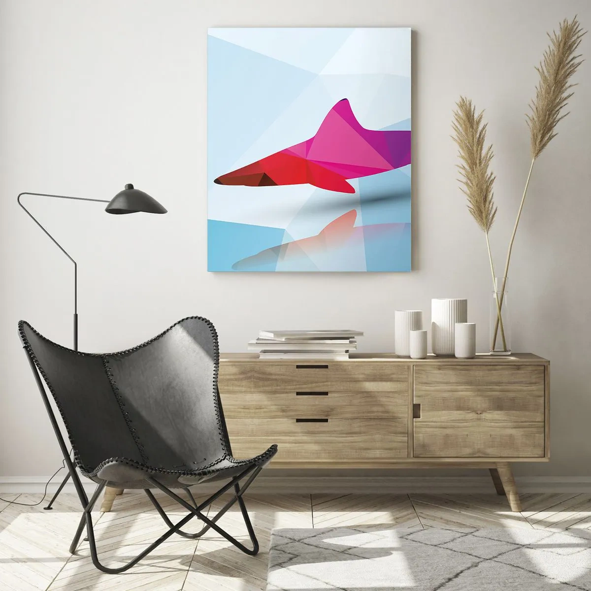 Glass picture - Shark in a Crystal Environment - 80x120 cm