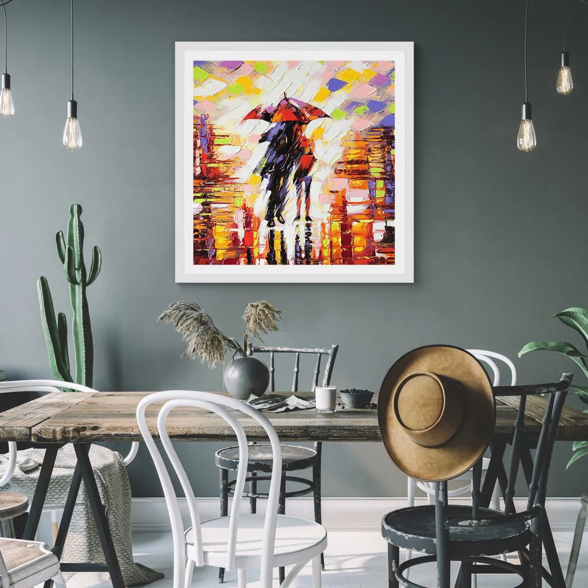 Poster in white frmae - Together through Night and Rain - 40x40 cm