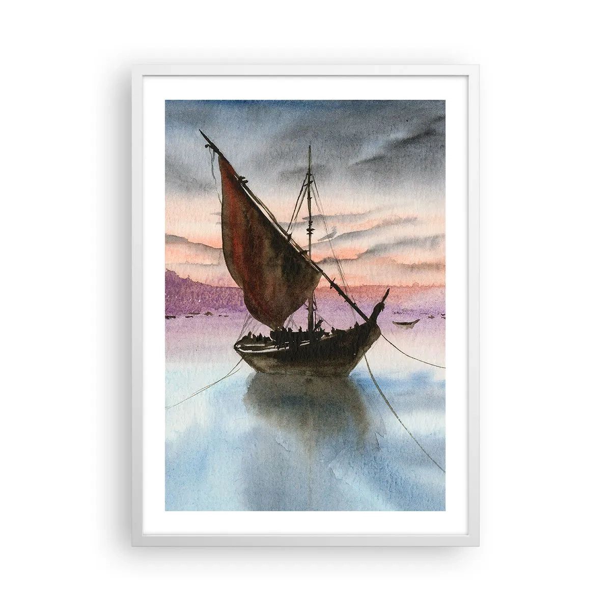 Poster in white frmae - Evening at the Port - 50x70 cm