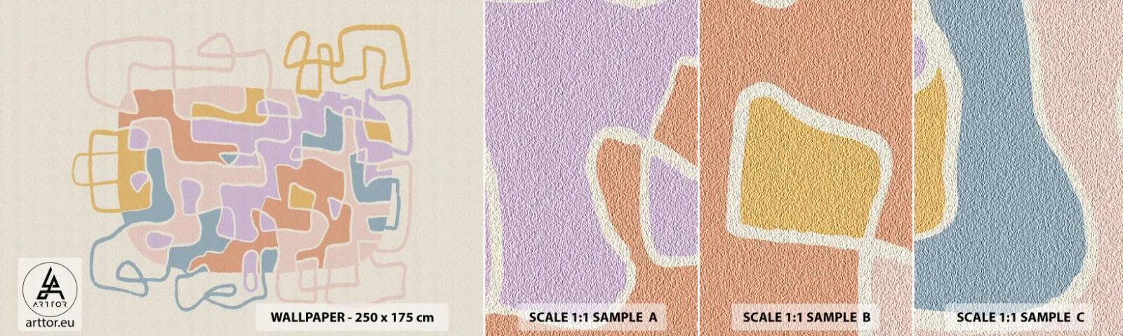 Photo Wallpaper Sample Self-Adhesive Deluxe Sticker - Maze - Joyful Adventure - Minimalism, Pastel, Lines - 100x30 cm