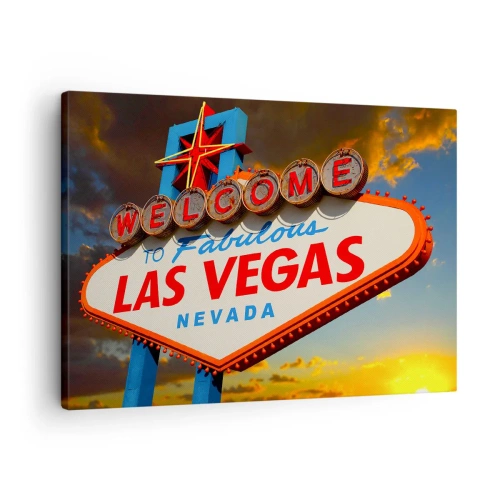 Canvas picture - The famous Welcome to Fabulous Las Vegas sign at sunset - 70x50cm - Smile of Fortune - Modern wall decoration for the living room and bedroom ARTTOR