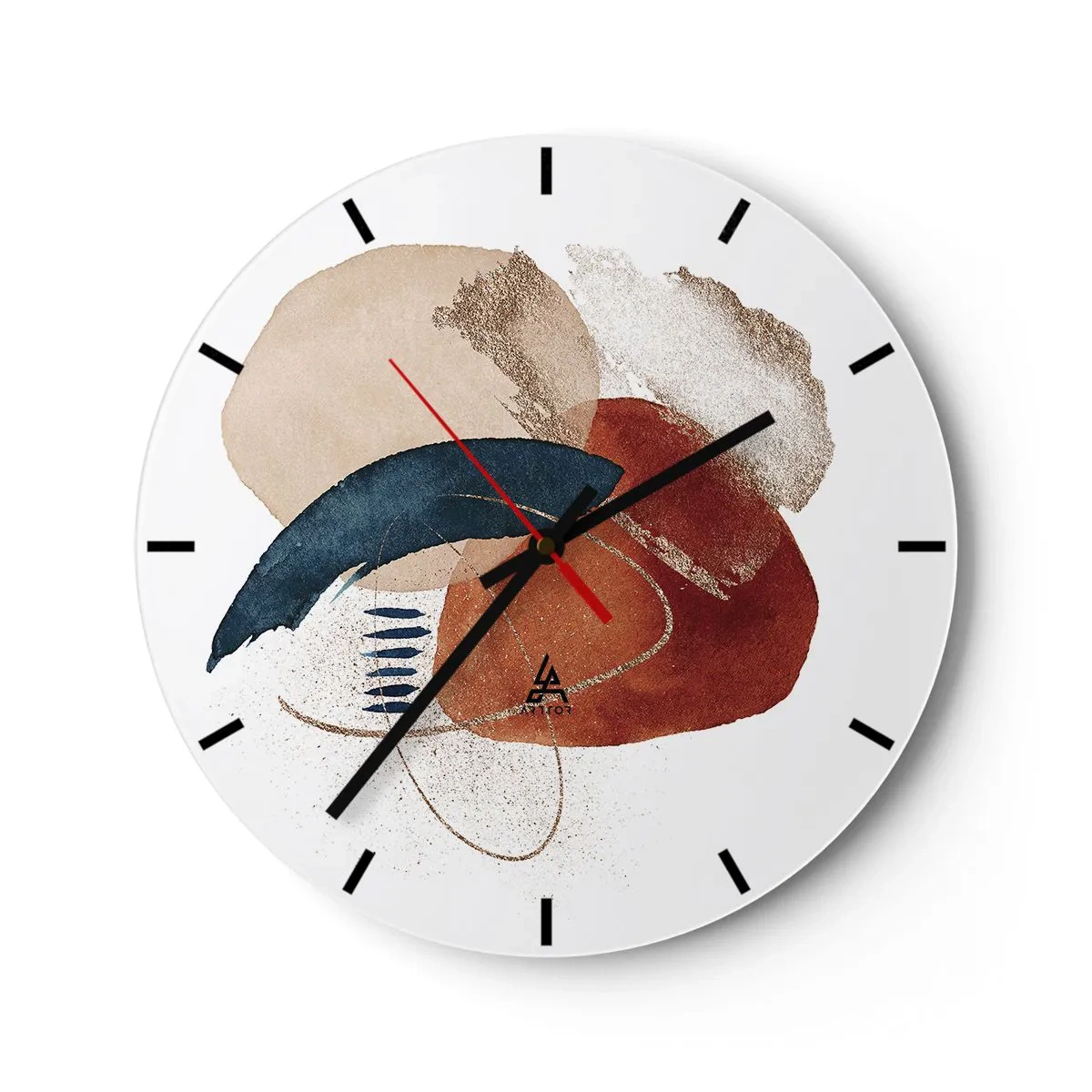 Wall clock - Clock on glass - Abstract spots in shades of beige, navy blue and terracotta - 30x30cm - Oval Composition - Modern wall decoration for the living room, kitchen, and bedroom ARTTOR