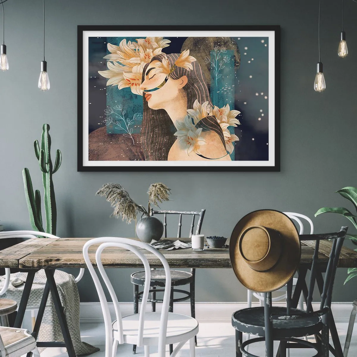 Poster in black frame - Tale of a Queen with Lillies - 70x50 cm