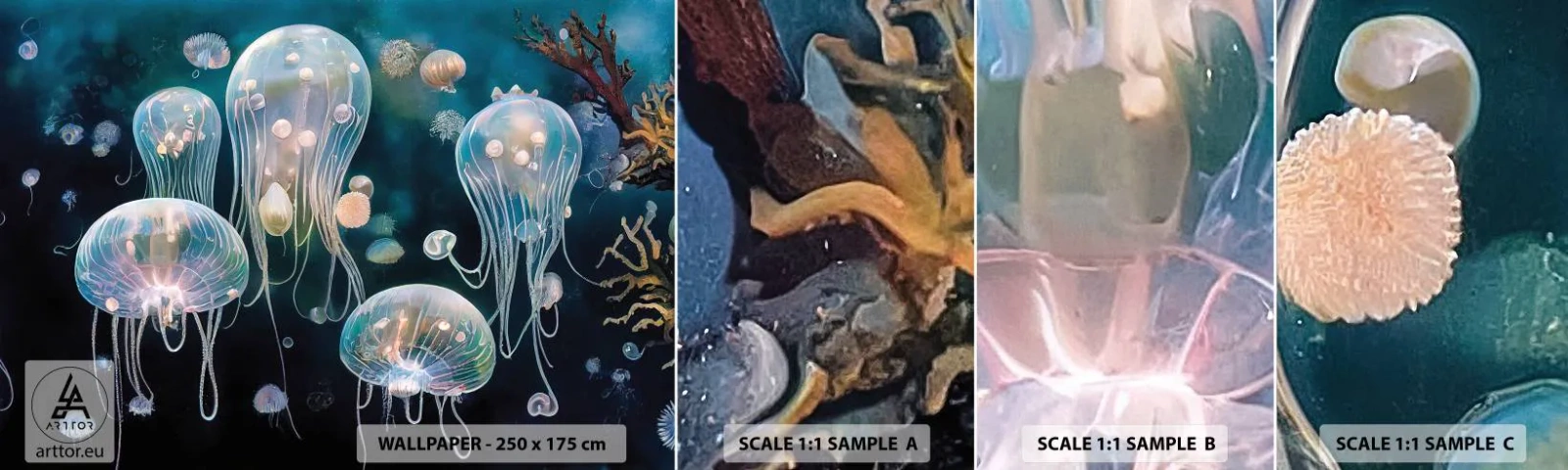 Photo Wallpaper Sample Self-Adhesive Deluxe Sticker - Underwater Ball - Jellyfish, Animals, Depths - 100x30 cm