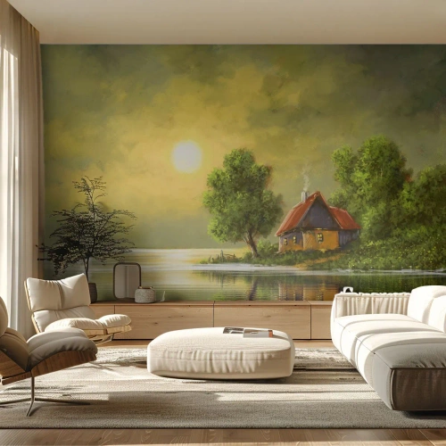 Photo Wallpaper Premium Canvas - Pretty As a Picture - Landscape, Country cottage, Sailboat - 500x350 cm
