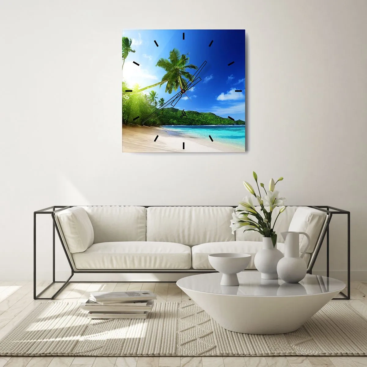 Wall clock - Clock on glass - Mild Touch of the Tropics - 30x30 cm