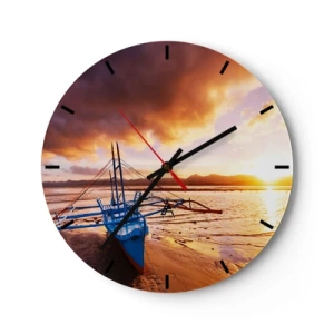 Wall clock - Clock on glass - After a Long Day, Stretching on the Sand - 40x40 cm