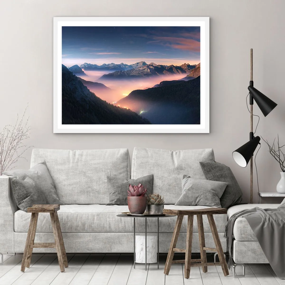 Poster in white frmae - Light in the Valleys - 100x70 cm