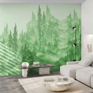 Self-Adhesive Photo Wallpaper Deluxe Sticker - Behind a Green Fog - Forest, Graphics, Landscape - 250x175 cm