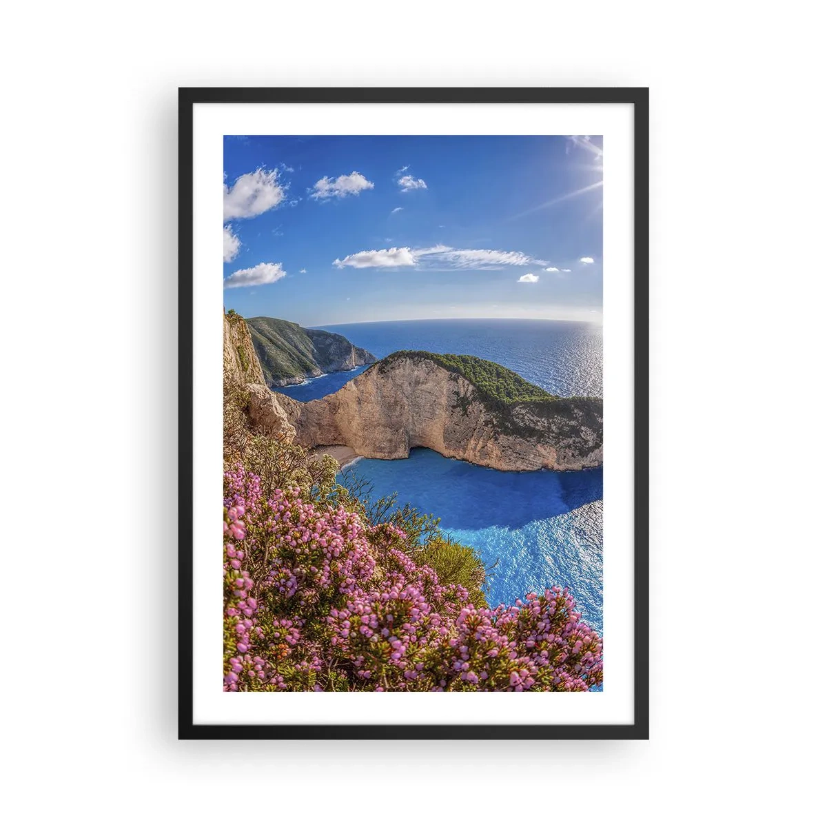 Poster in black frame - Navagio Bay on Zakynthos Island with cliffs and sea - 50x70cm - My Big Greek Wedding - Modern wall decoration for the living room and bedroom ARTTOR