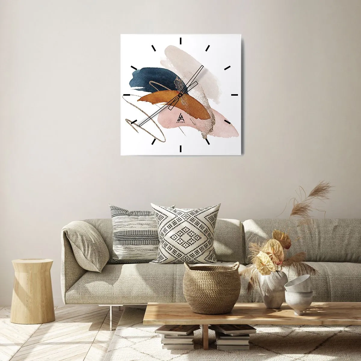 Wall clock - Clock on glass - Composition with Wings - 30x30 cm