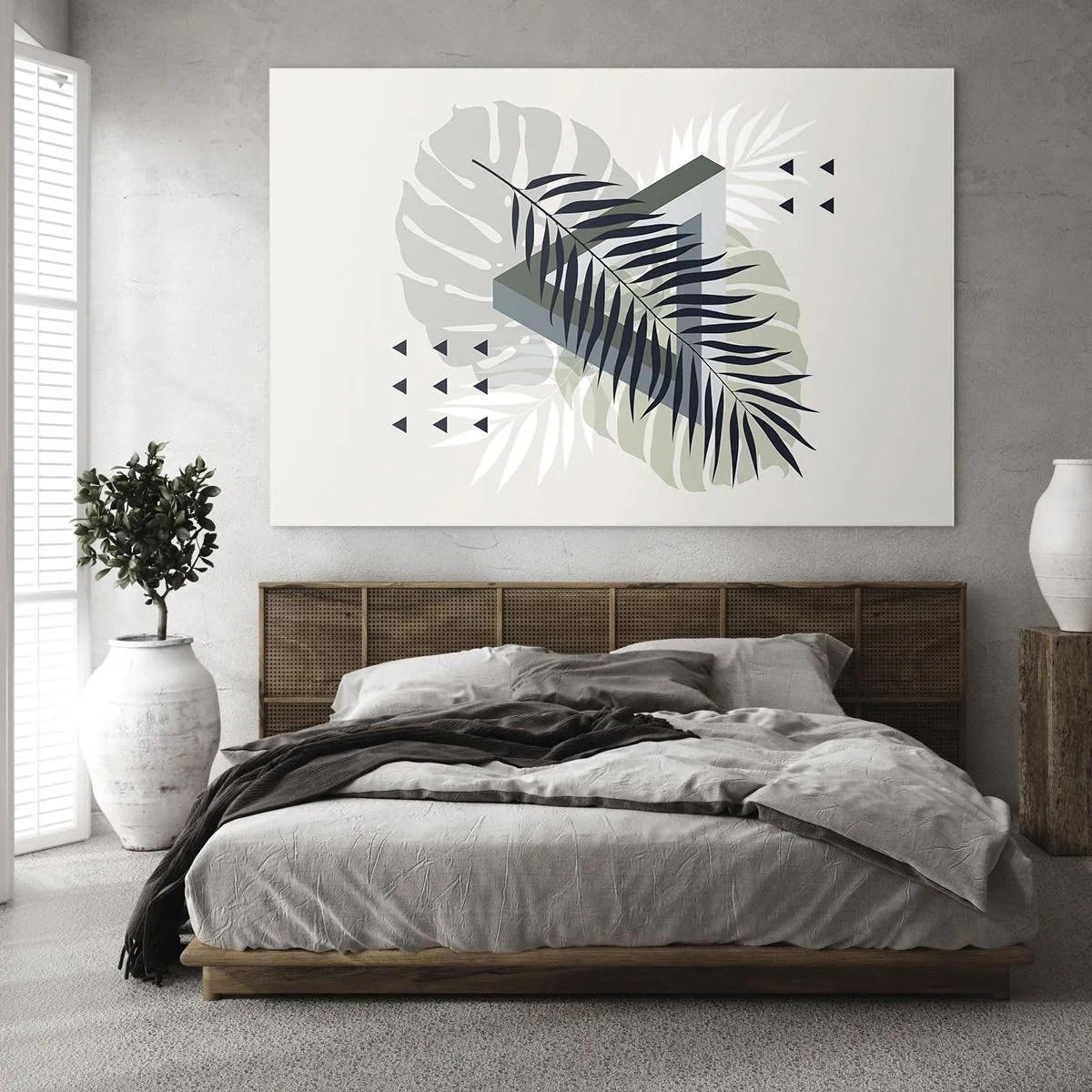 Glass picture - A modern geometric leaf composition - 70x50cm - Nature and Geometry - Two Orders? - Modern wall decoration for the living room and bedroom ARTTOR