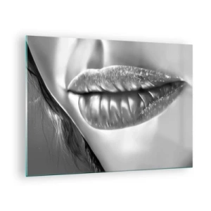 Glass picture - Sensual feminine lips in monochromatic tones - 70x50cm - I Know What You Are Thinking - Modern wall decoration for the living room and bedroom ARTTOR