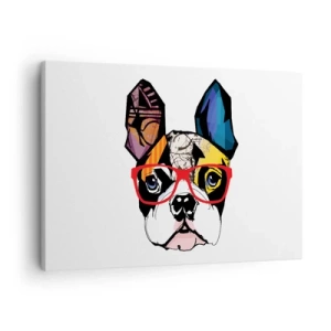 Canvas picture - Bulldog in a colorful illustration with red glasses - 70x50cm - Intellectual - Modern wall decoration for the living room and bedroom ARTTOR