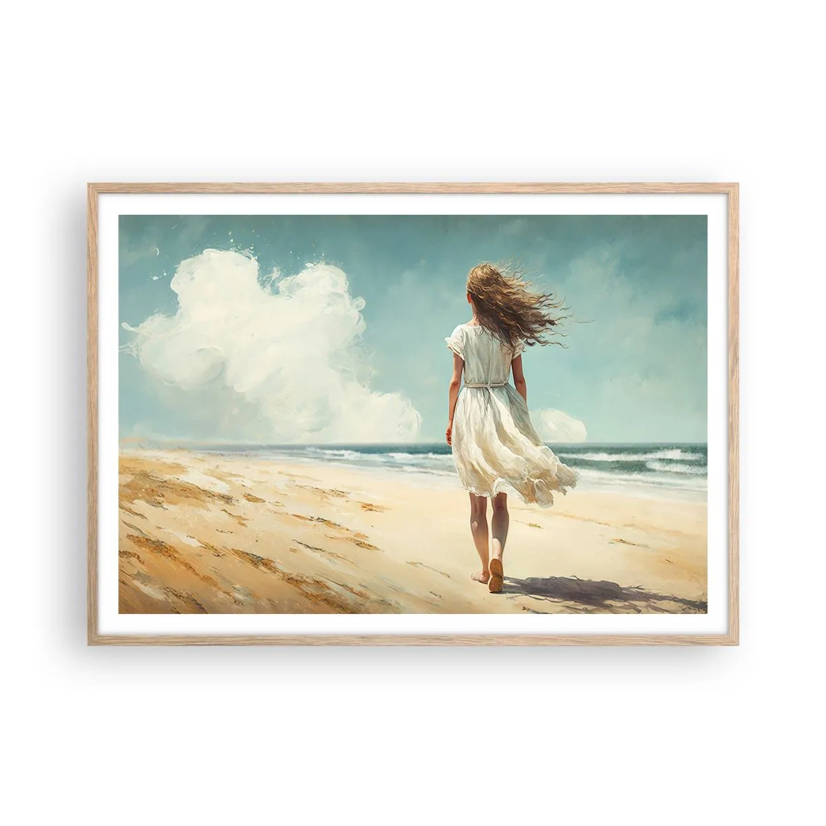 Poster in light oak frame - Meeting the Sun aand the Wind - 100x70 cm