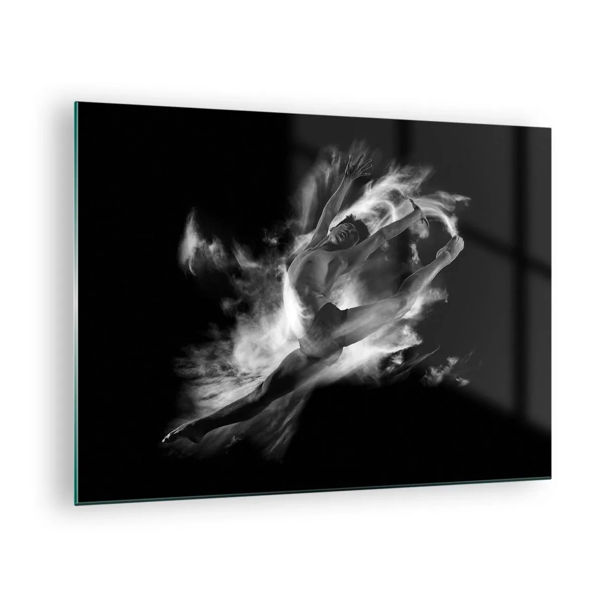 Glass picture - Black and white silhouette of a dancer in dynamic movement - 70x50cm - Stopped i in Flight - Modern wall decoration for the living room and bedroom ARTTOR