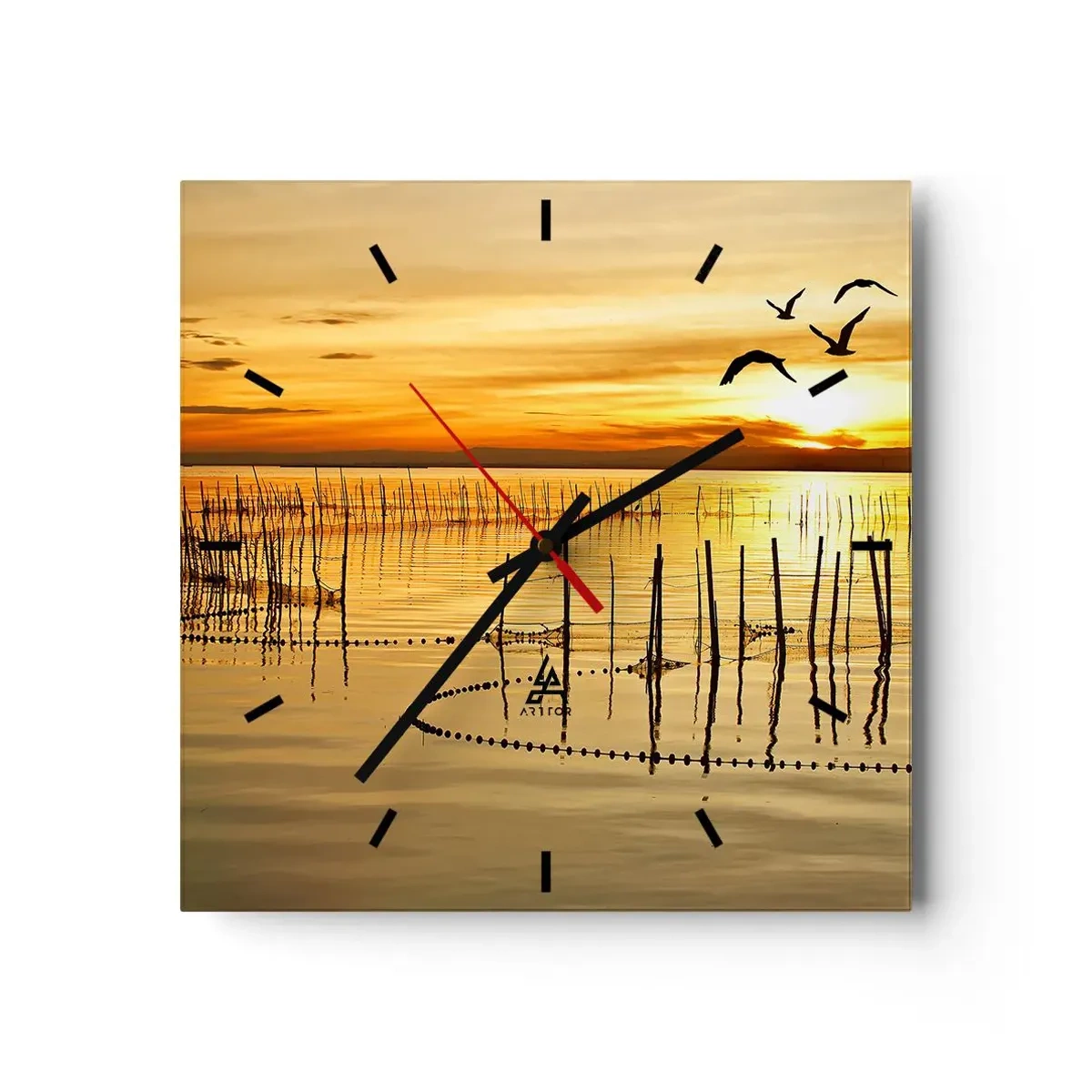 Wall clock - Clock on glass - At a Fishery - 40x40 cm