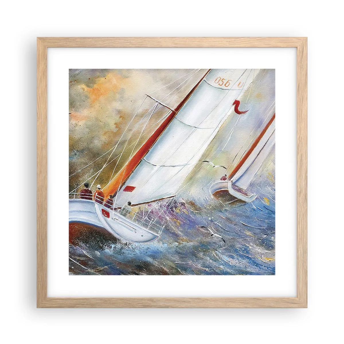 Poster in light oak frame - Running on the Waves - 40x40 cm