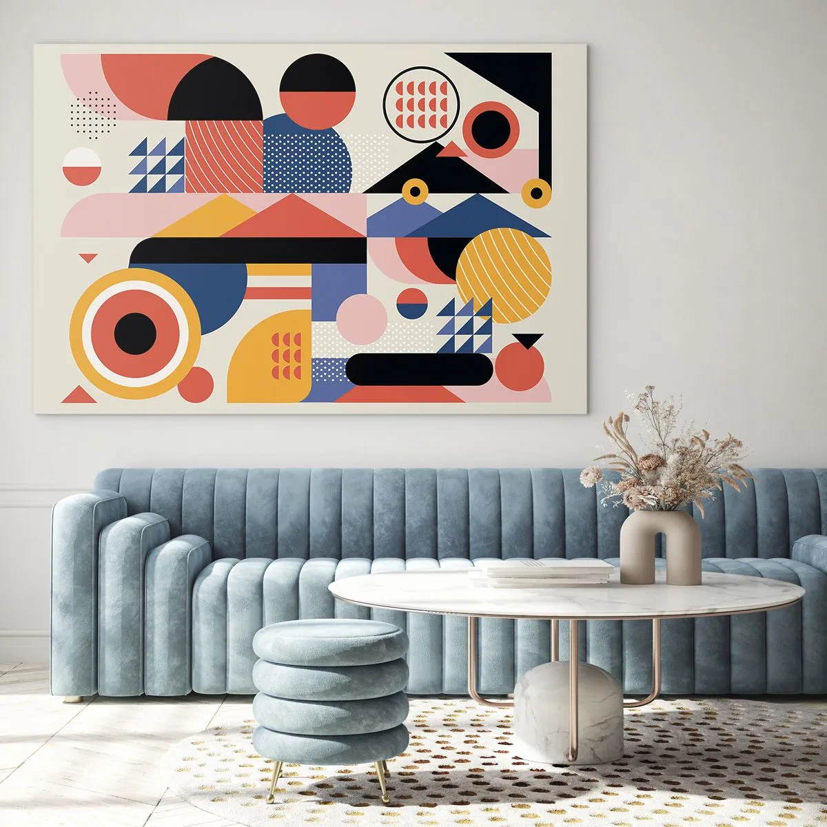 Glass picture - Colorful geometric abstraction with circles and triangles - 70x50cm - Composition: Have Fun - Modern wall decoration for the living room and bedroom ARTTOR