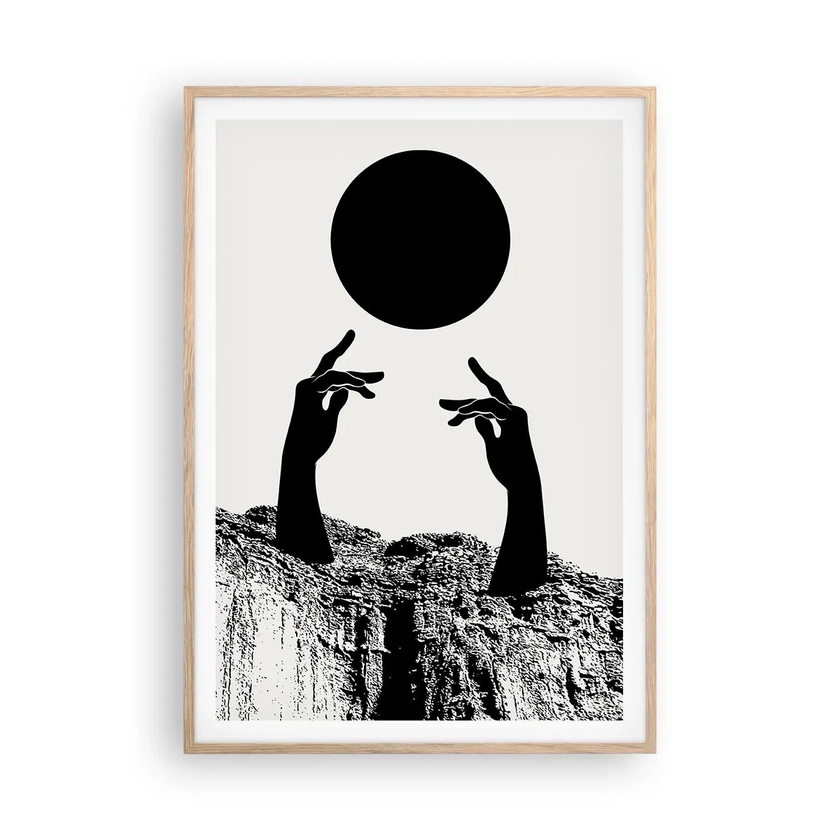 Poster in light oak frame - Surrealistic Composition: Sun and the Rest - 70x100 cm