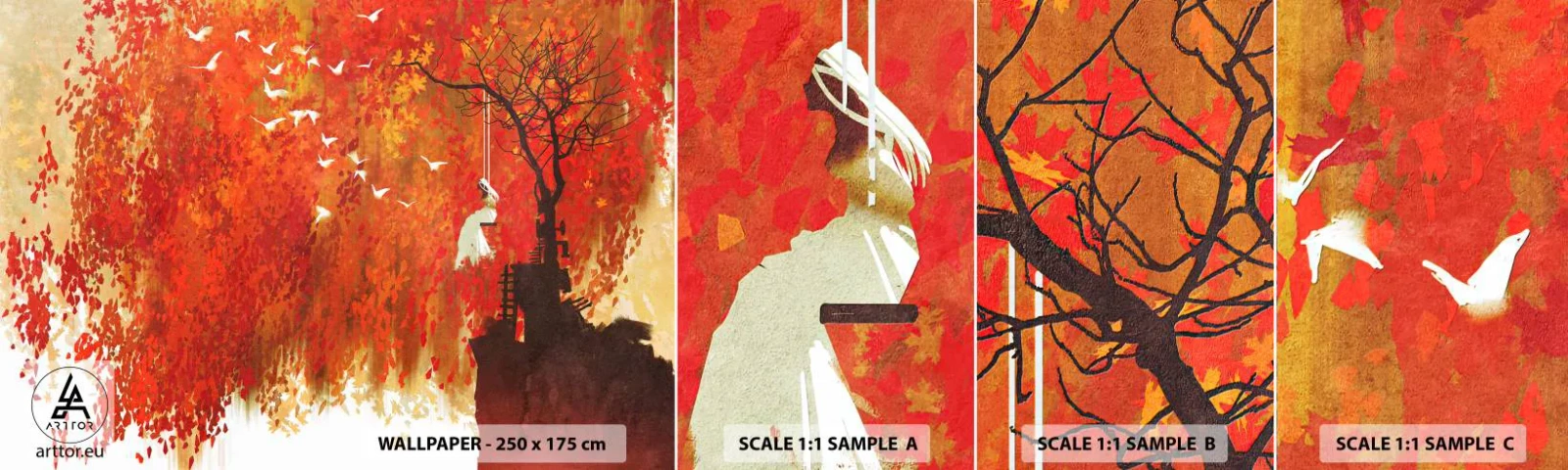 Photo Wallpaper Sample Self-Adhesive Deluxe Sticker - Will It Fly with Us? - Abstraction, Woman, Birds - 100x30 cm