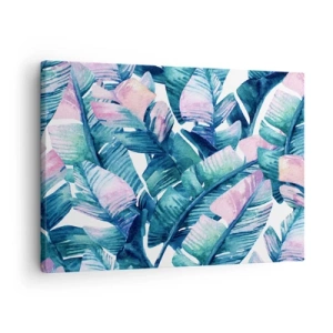 Canvas picture - Banana leaves in shades of blue and pink - 70x50cm - In a Banana Grove - Modern wall decoration for the living room and bedroom ARTTOR