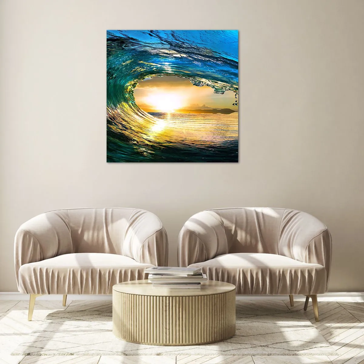 Glass picture - In an Emerald and Gold Crystal - 70x70 cm