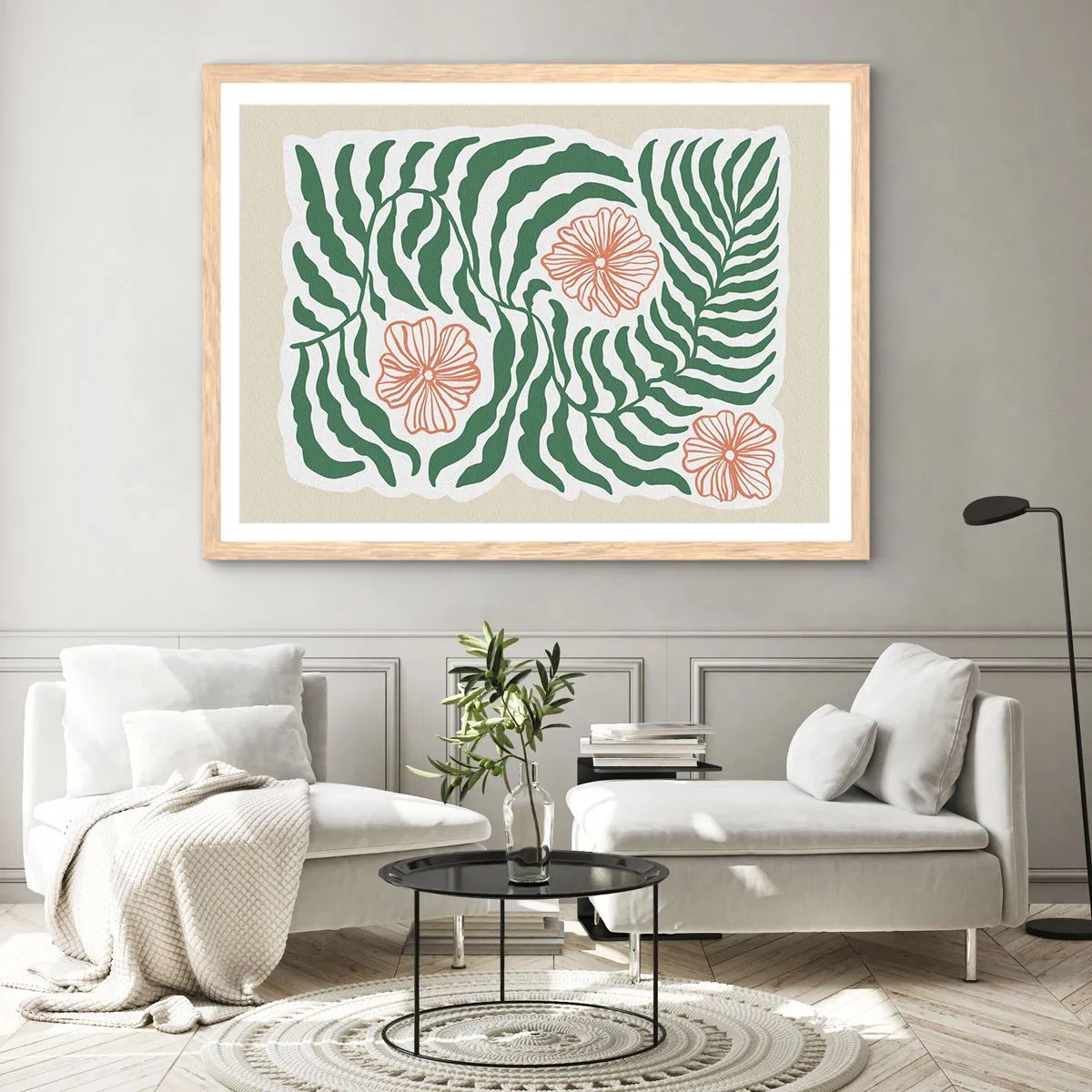 Poster in light oak frame - Blossoming in Green - 100x70 cm