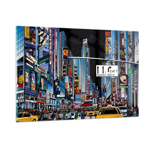 Glass picture - Comic Night in a Big City - 120x80 cm