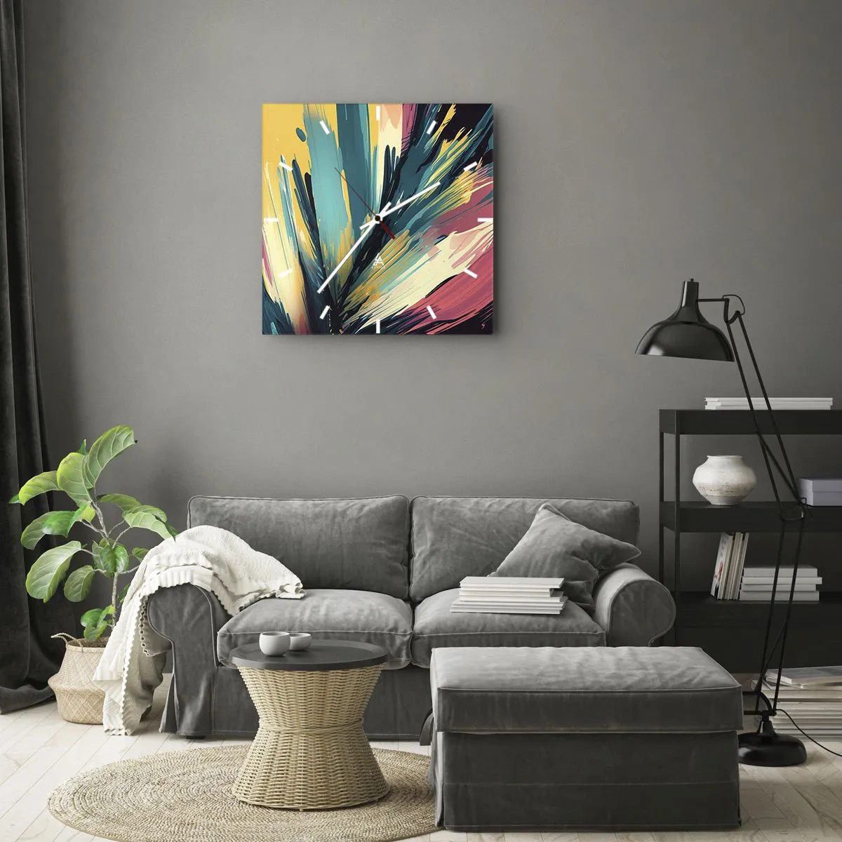 Wall clock - Clock on glass - Composition -Explosion of Joy - 30x30 cm