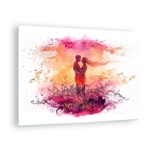 Glass picture - A romantic couple in abstract, warm colors - 70x50cm - One Heart! It Is All I Need… - Modern wall decoration for the living room and bedroom ARTTOR