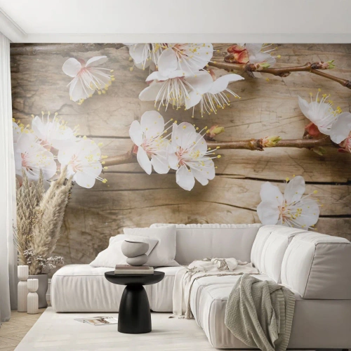 Photo Wallpaper Premium Canvas - Spring Has Arrived - Flowers, Twig With Flowers, Nature - 450x315 cm