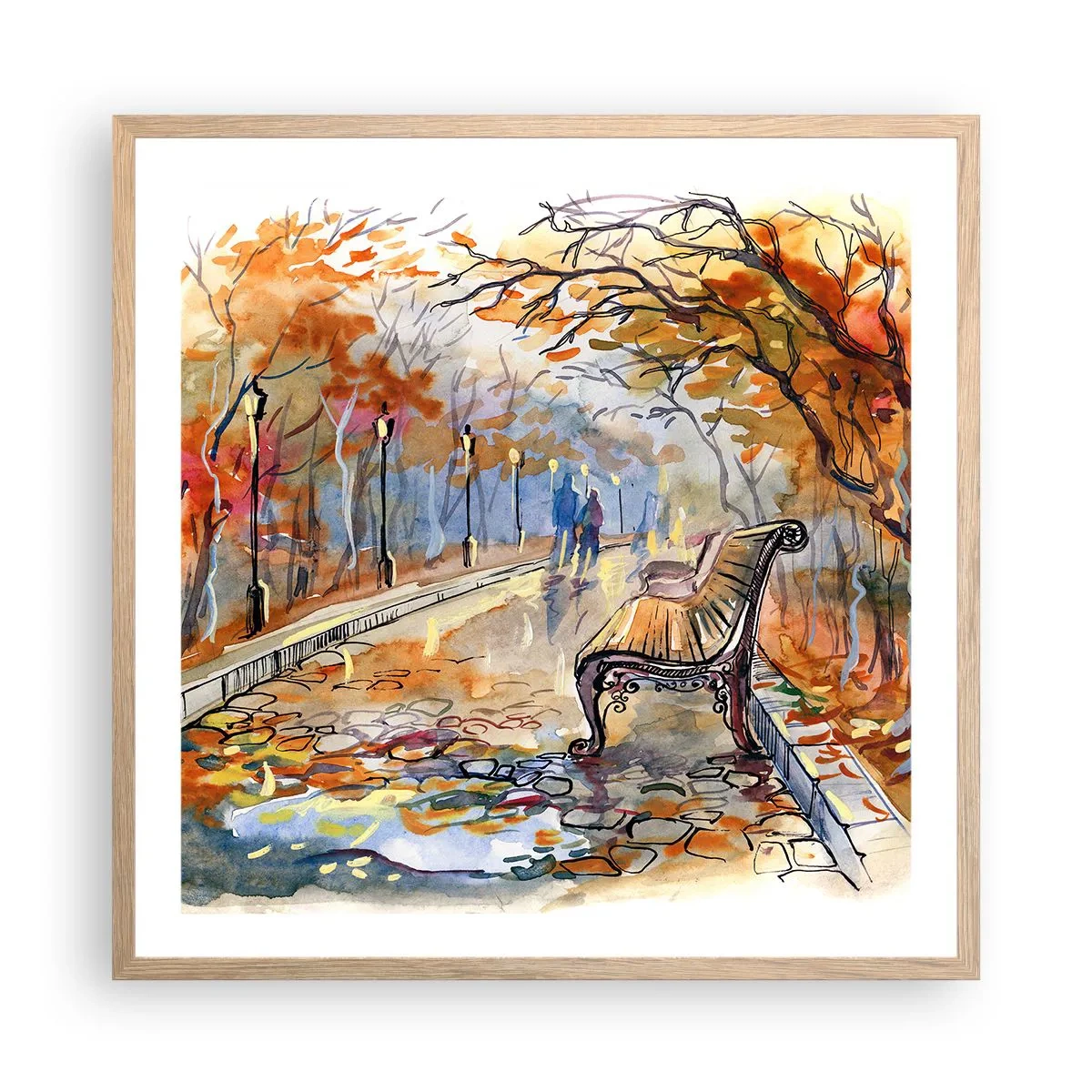 Poster in light oak frame - Walking together into Autumn - 60x60 cm