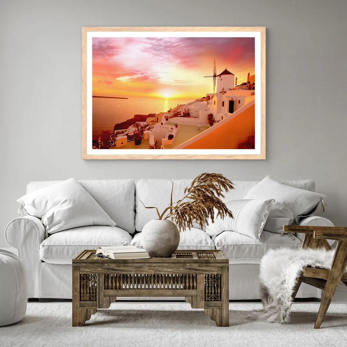 Poster in light oak frame - Melting in White and Gold - 50x40 cm