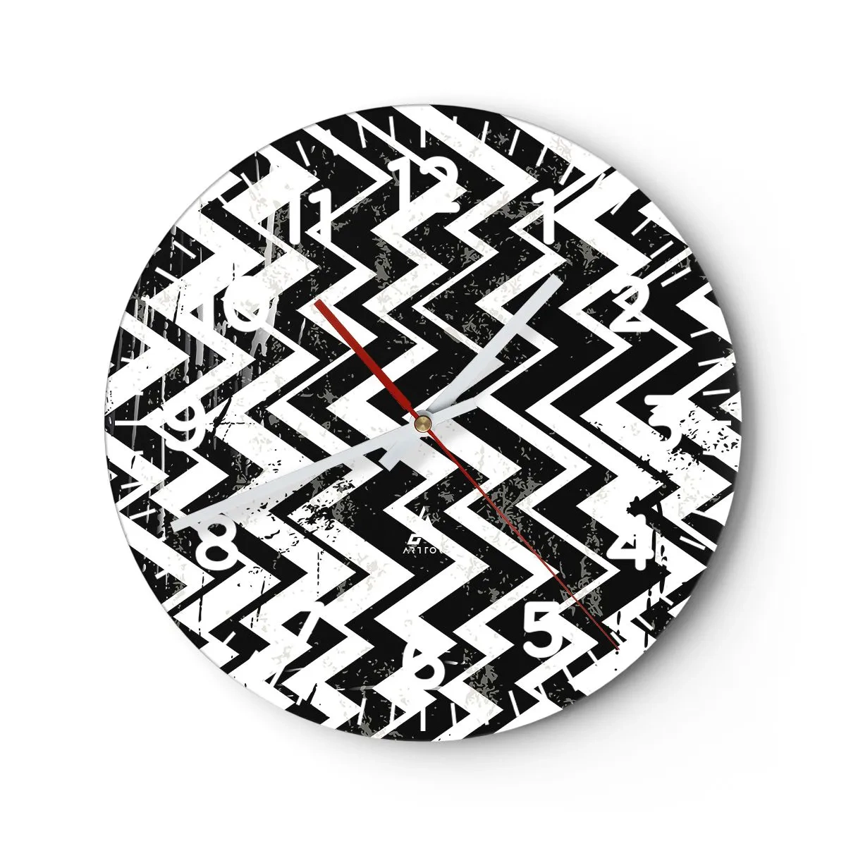 Wall clock - Clock on glass - Zig-White Zag-Black - 30x30 cm