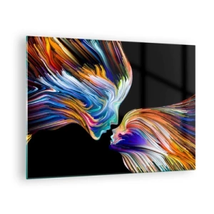 Glass picture - An abstract image of two faces with a fusion of energy and light. - 70x50cm - Fusion of Energy and Light - Modern wall decoration for the living room and bedroom ARTTOR