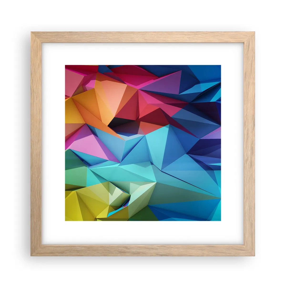 Poster in light oak frame - Rainbow Origami - 30x30 cm