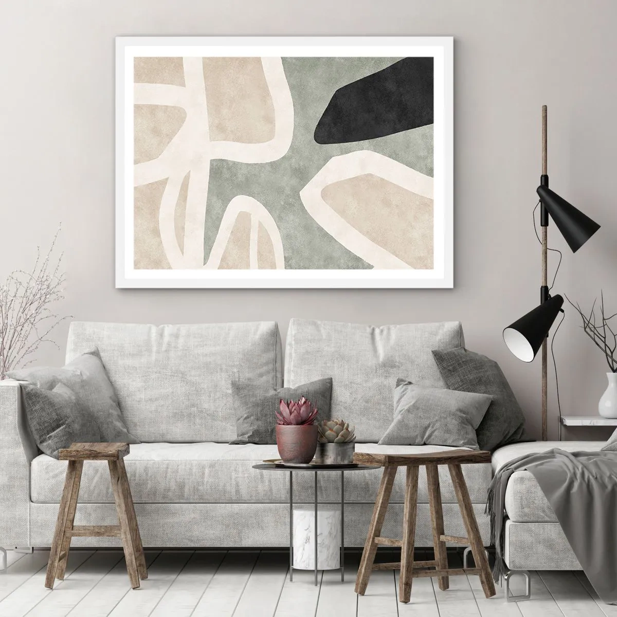 Poster in white frmae - Composition with a Black Motif - 40x30 cm