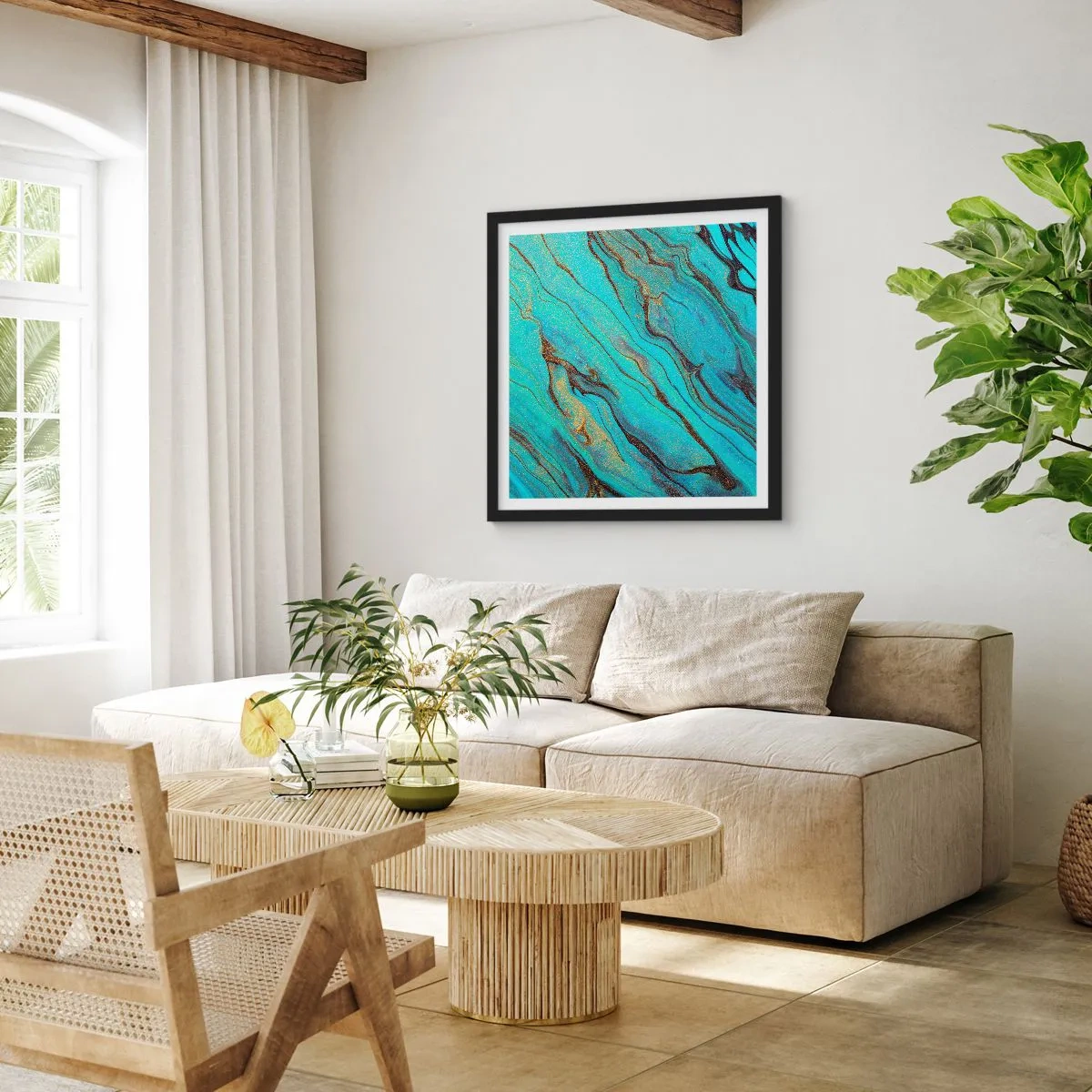 Poster in black frame - Turquoise Tide - 50x50 cm