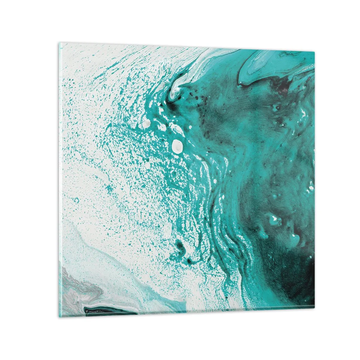 Glass picture - Dissolving in White and Turquoise - 40x40 cm