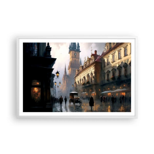 Poster in white frmae - Charm of Evening in Prague - 91x61 cm