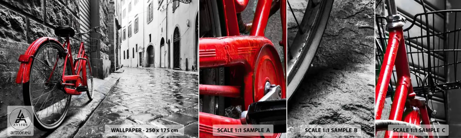 Photo Wallpaper Sample Self-Adhesive Deluxe Sticker - Real Beauty Does Not Age - City, Architecture, Bicycle - 100x30 cm