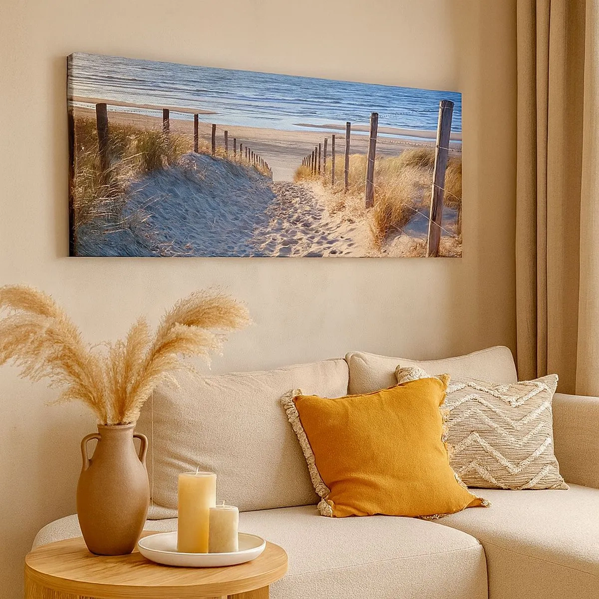 Canvas picture - Sound of the Sea, Singing of the Birds, Wild Beach among Grass - 100x40 cm