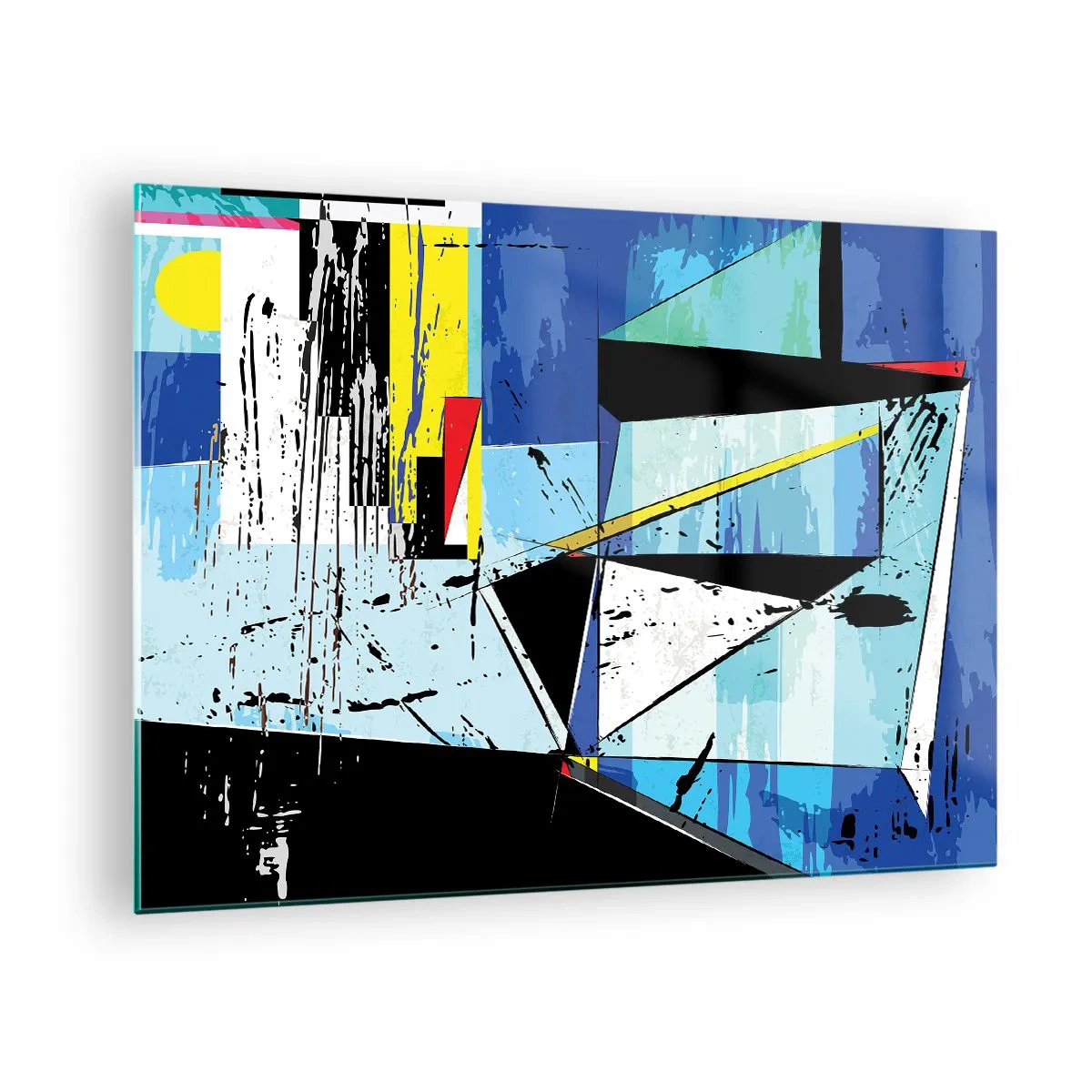 Glass picture - Abstract geometric composition in shades of blue - 70x50cm - Looking at the World at an Angle - Modern wall decoration for the living room and bedroom ARTTOR